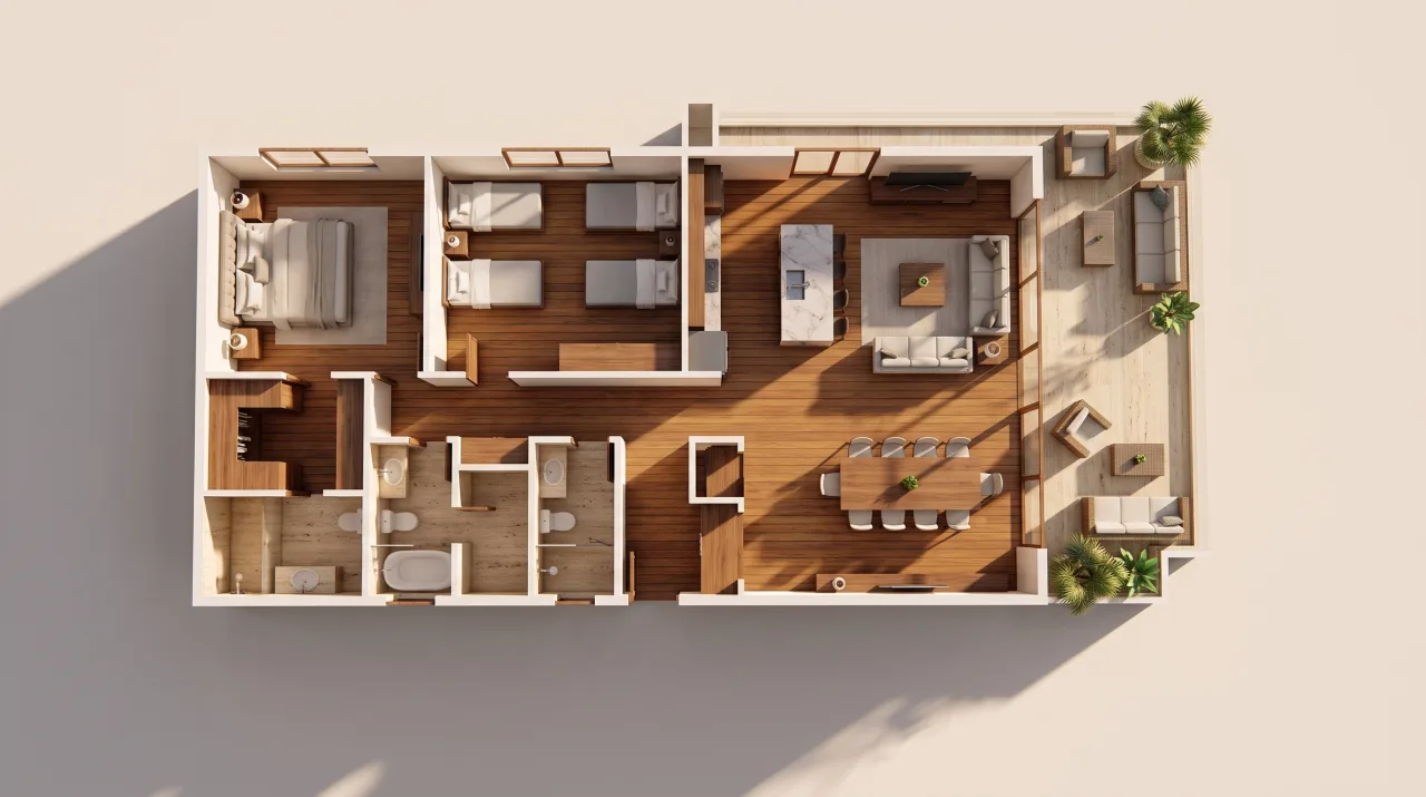 A photorealistic render generated from the plan